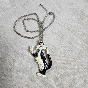 Vintage Looney Tunes Villian Sylvester The Cat Tweety Bird Pendant Necklace 20"